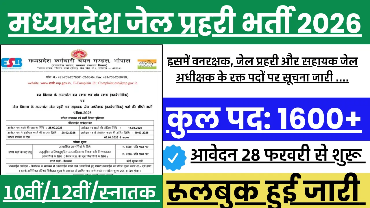 MP Jail Prahari, Van Rakshak , Sahayak Jail Adhikshak 2026